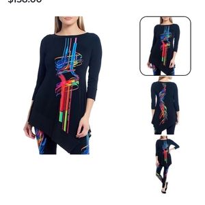 Eva Varro Savannah Boat Neck Geo Print 3/4 Sleeve Tunic and abstract reversible